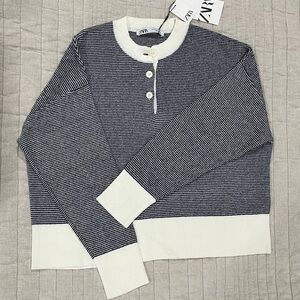 Zara Navy and White Striped Sweater